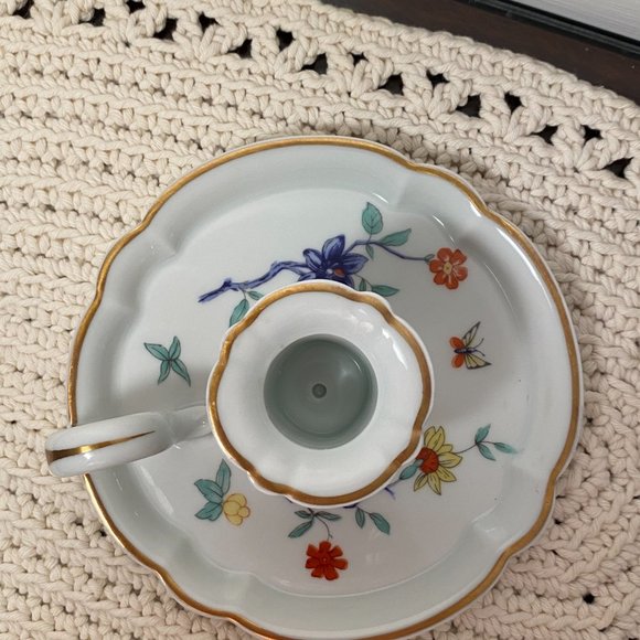 Haviland Limoges Porcelain Shalimar Chamber Candlestick Red Gold Trim, France - Picture 3 of 10